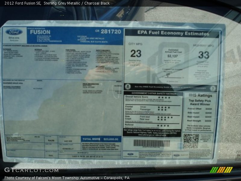 Sterling Grey Metallic / Charcoal Black 2012 Ford Fusion SE