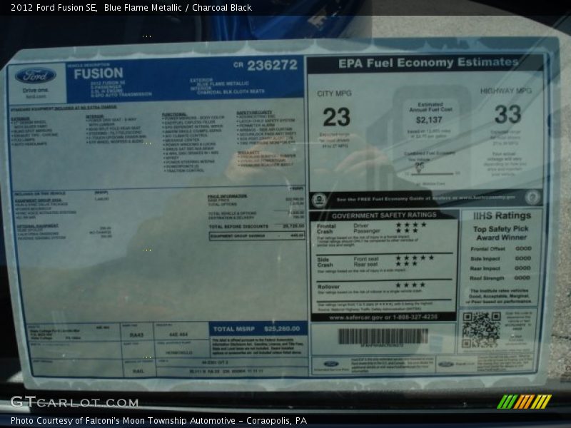 Blue Flame Metallic / Charcoal Black 2012 Ford Fusion SE