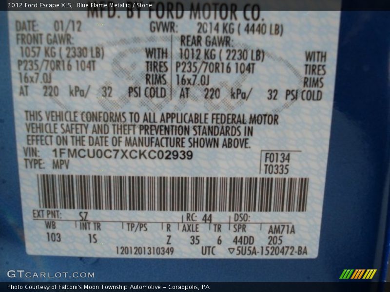 Blue Flame Metallic / Stone 2012 Ford Escape XLS