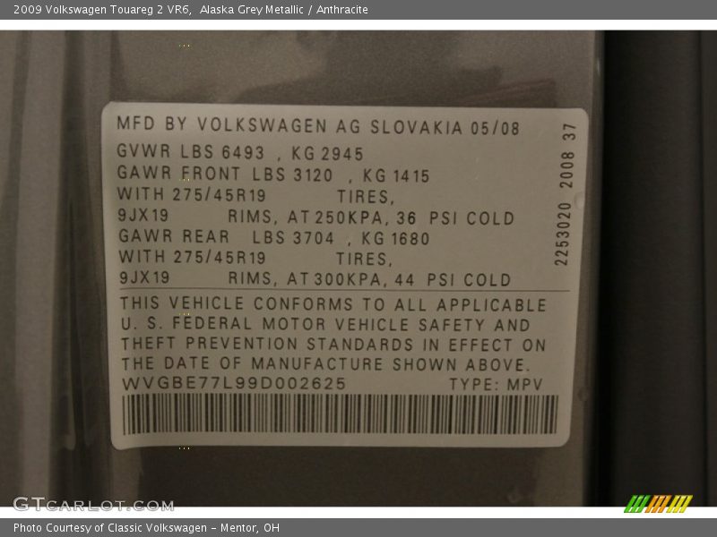 Alaska Grey Metallic / Anthracite 2009 Volkswagen Touareg 2 VR6