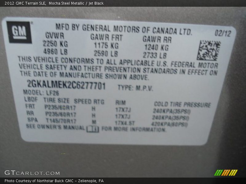 Mocha Steel Metallic / Jet Black 2012 GMC Terrain SLE