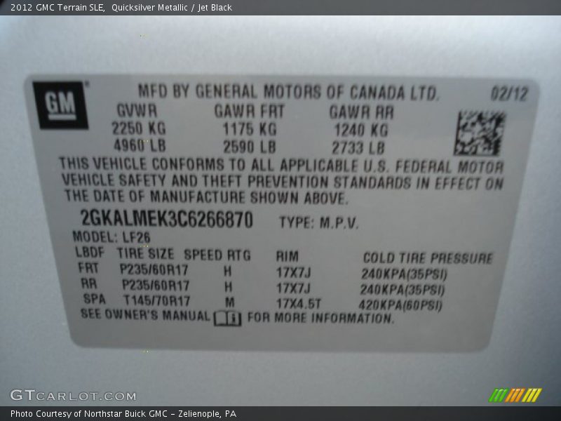 Quicksilver Metallic / Jet Black 2012 GMC Terrain SLE