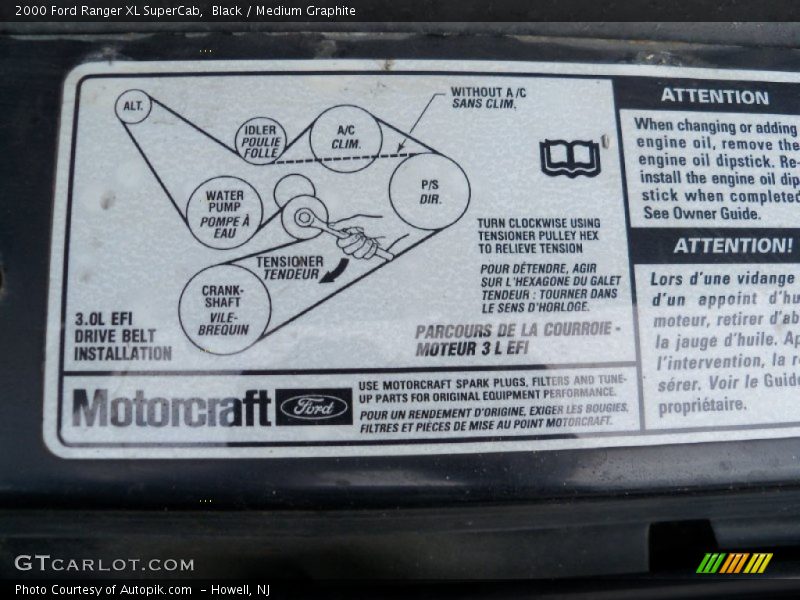 Info Tag of 2000 Ranger XL SuperCab
