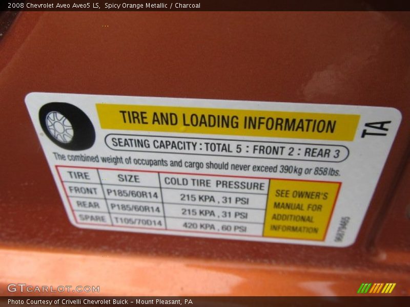 Info Tag of 2008 Aveo Aveo5 LS