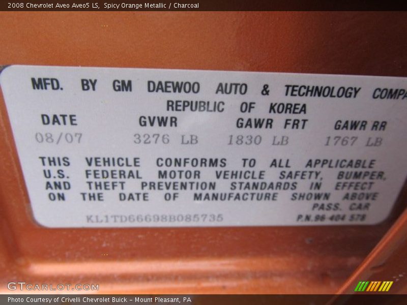 Spicy Orange Metallic / Charcoal 2008 Chevrolet Aveo Aveo5 LS