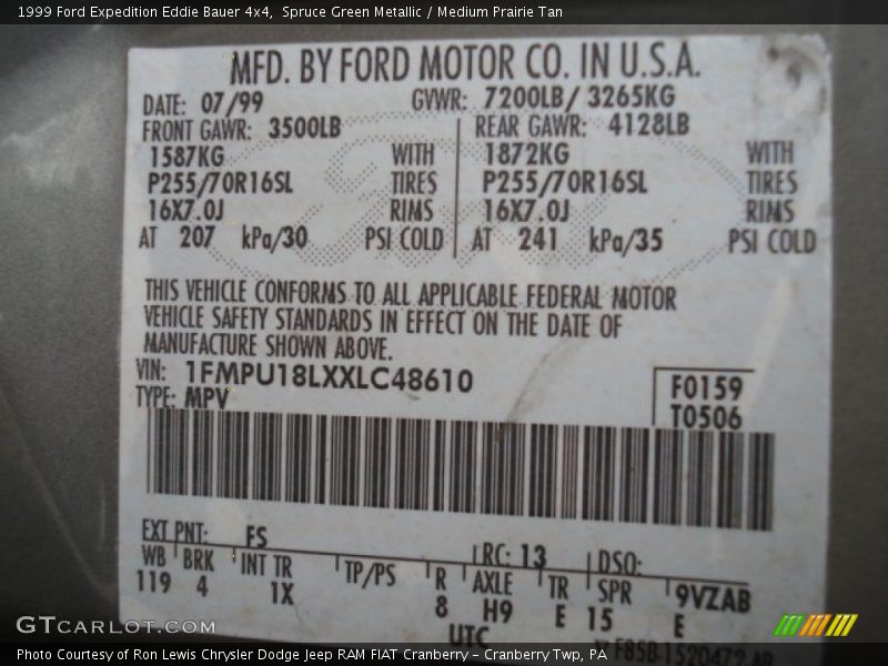 1999 Expedition Eddie Bauer 4x4 Spruce Green Metallic Color Code FS