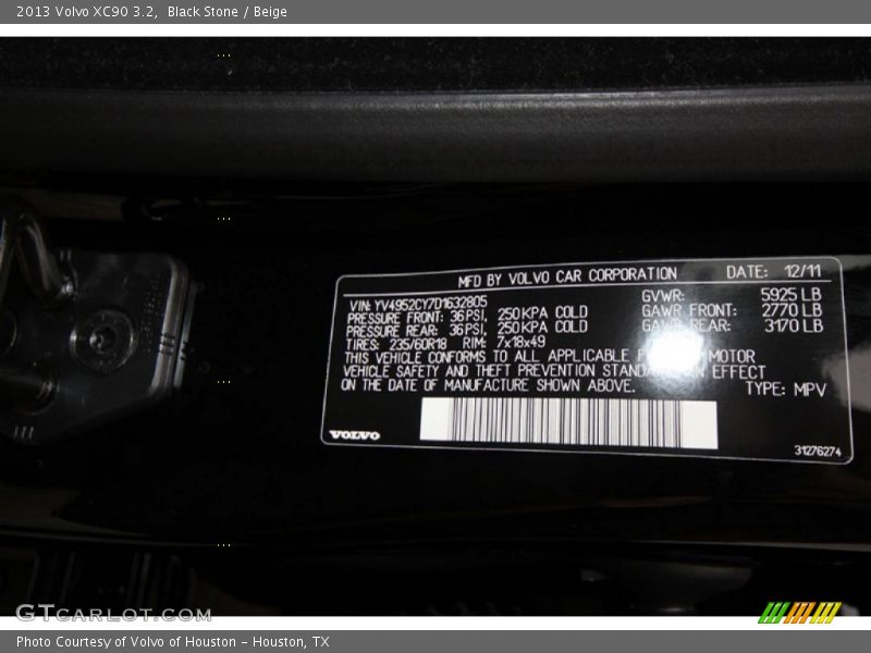 Black Stone / Beige 2013 Volvo XC90 3.2