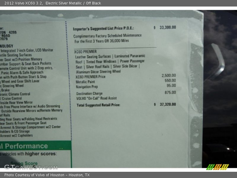 Electric Silver Metallic / Off Black 2012 Volvo XC60 3.2