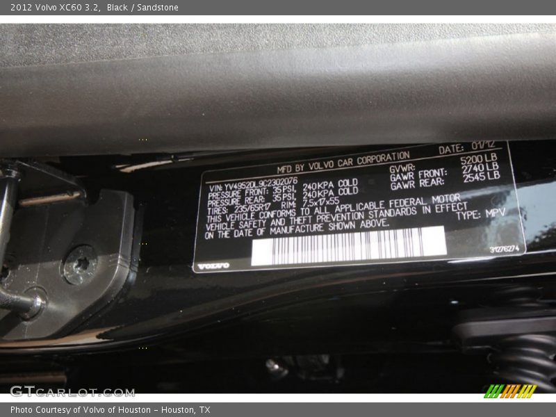 Black / Sandstone 2012 Volvo XC60 3.2