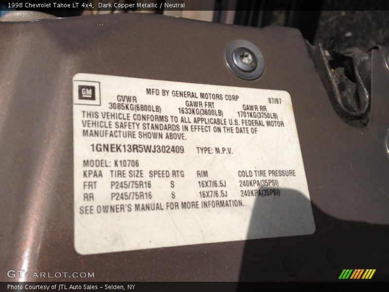 Dark Copper Metallic / Neutral 1998 Chevrolet Tahoe LT 4x4