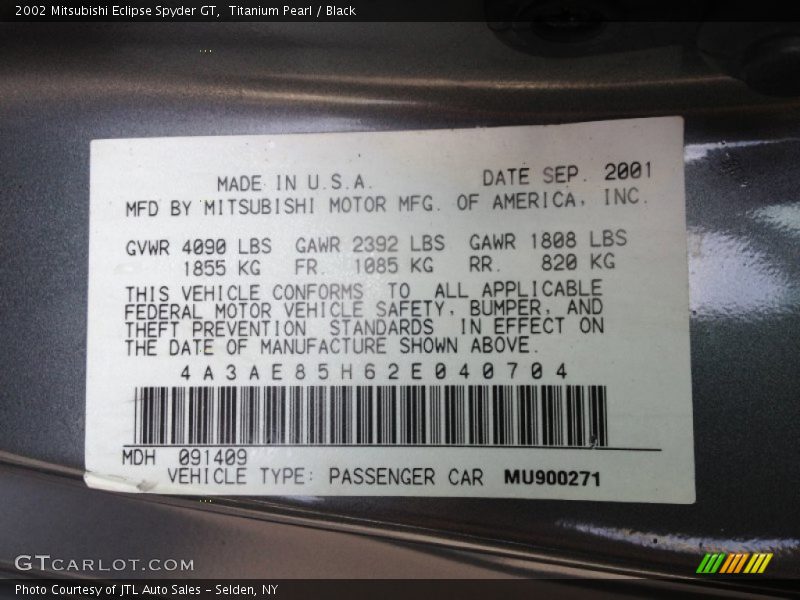Titanium Pearl / Black 2002 Mitsubishi Eclipse Spyder GT