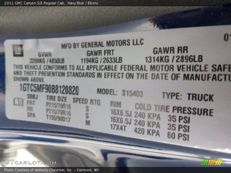 Navy Blue / Ebony 2011 GMC Canyon SLE Regular Cab