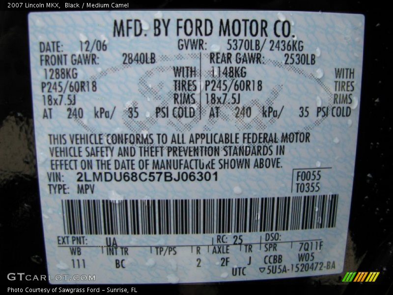 Black / Medium Camel 2007 Lincoln MKX