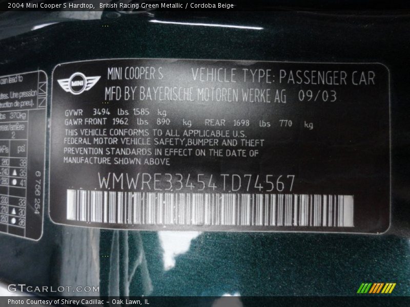 British Racing Green Metallic / Cordoba Beige 2004 Mini Cooper S Hardtop