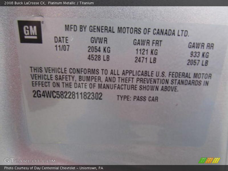 Platinum Metallic / Titanium 2008 Buick LaCrosse CX