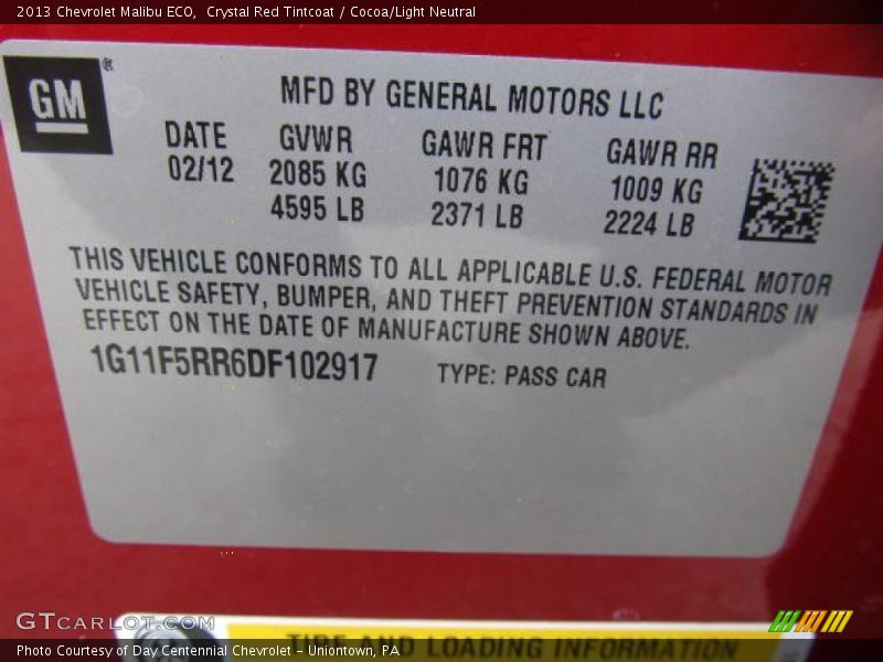 Info Tag of 2013 Malibu ECO