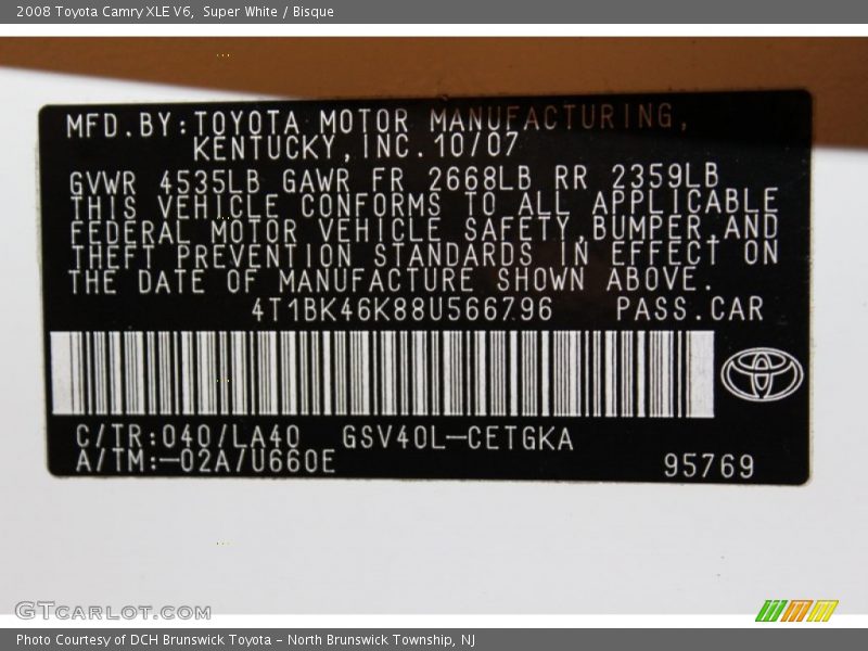 Super White / Bisque 2008 Toyota Camry XLE V6