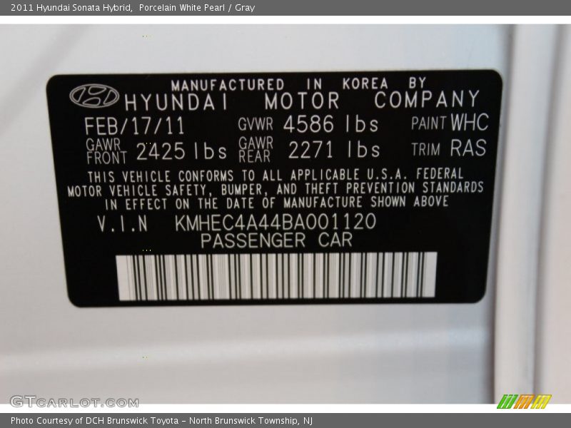 Porcelain White Pearl / Gray 2011 Hyundai Sonata Hybrid