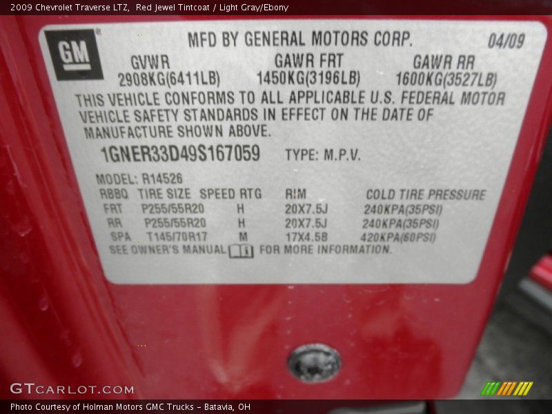 Red Jewel Tintcoat / Light Gray/Ebony 2009 Chevrolet Traverse LTZ