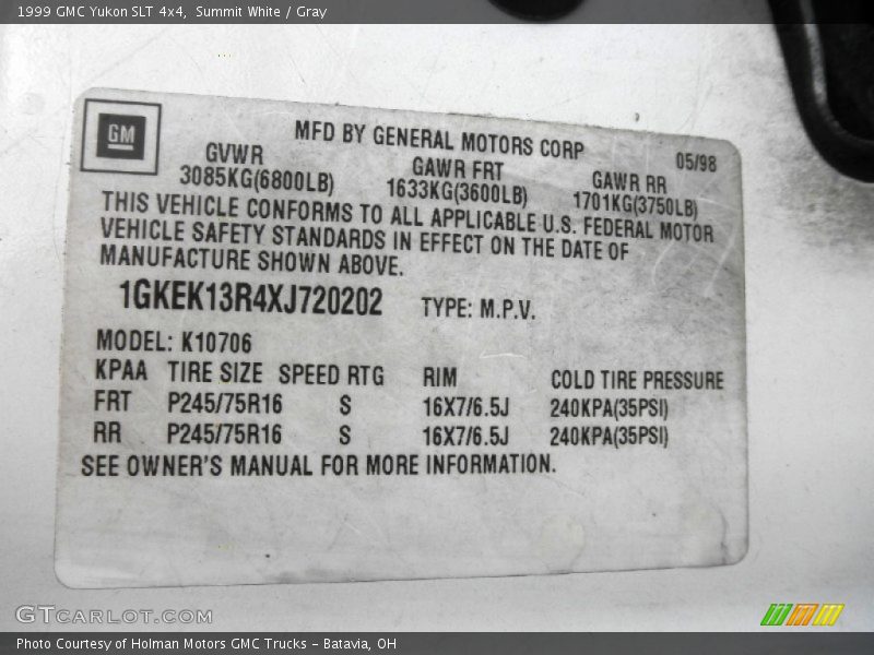 Summit White / Gray 1999 GMC Yukon SLT 4x4