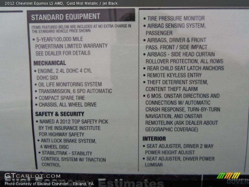 Gold Mist Metallic / Jet Black 2012 Chevrolet Equinox LS AWD