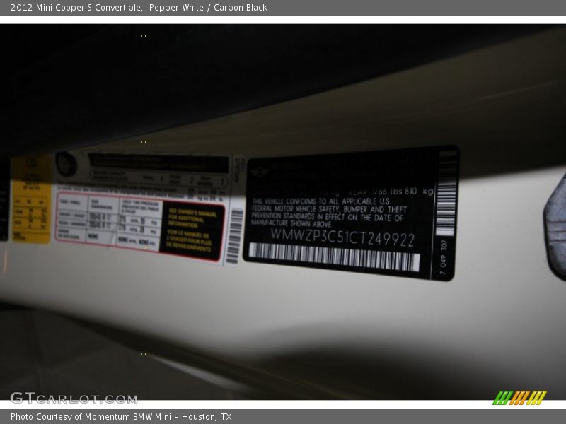 Pepper White / Carbon Black 2012 Mini Cooper S Convertible