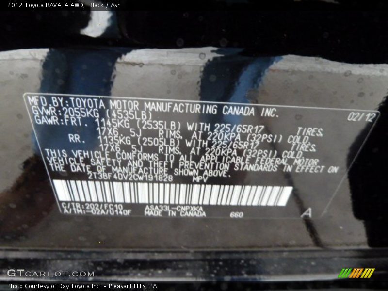 Black / Ash 2012 Toyota RAV4 I4 4WD