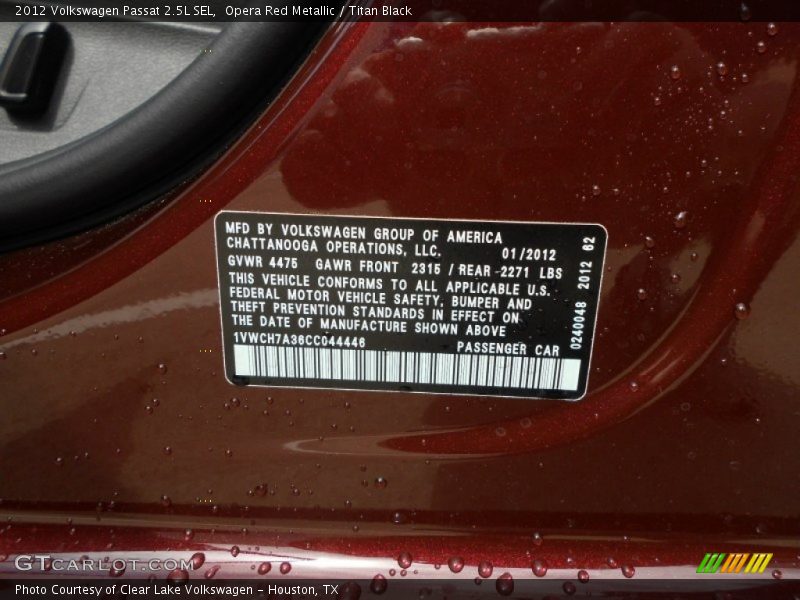 Opera Red Metallic / Titan Black 2012 Volkswagen Passat 2.5L SEL