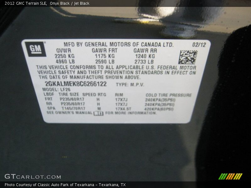 Onyx Black / Jet Black 2012 GMC Terrain SLE