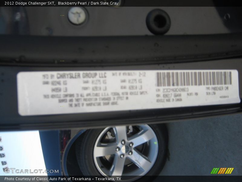 Blackberry Pearl / Dark Slate Gray 2012 Dodge Challenger SXT