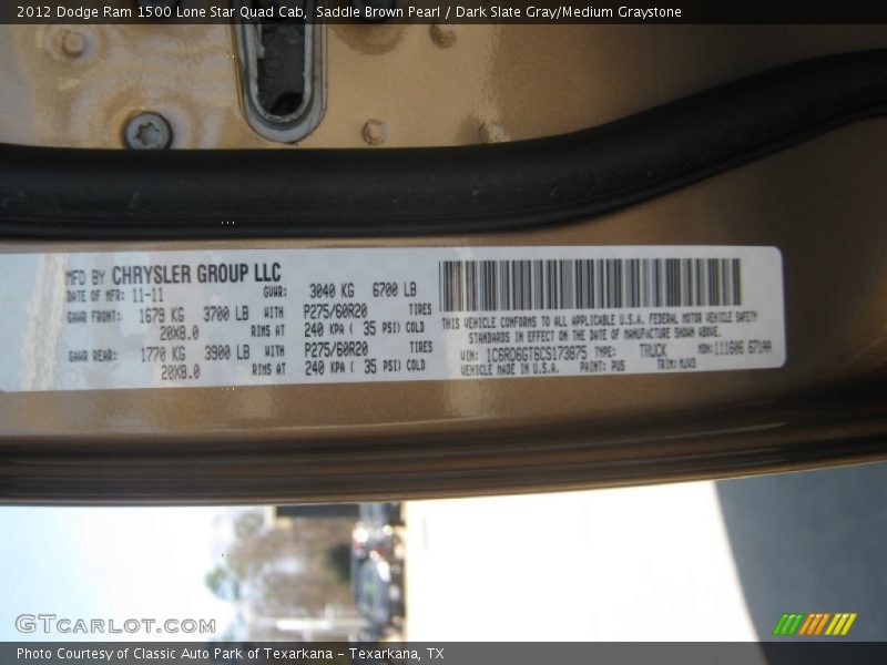 Saddle Brown Pearl / Dark Slate Gray/Medium Graystone 2012 Dodge Ram 1500 Lone Star Quad Cab