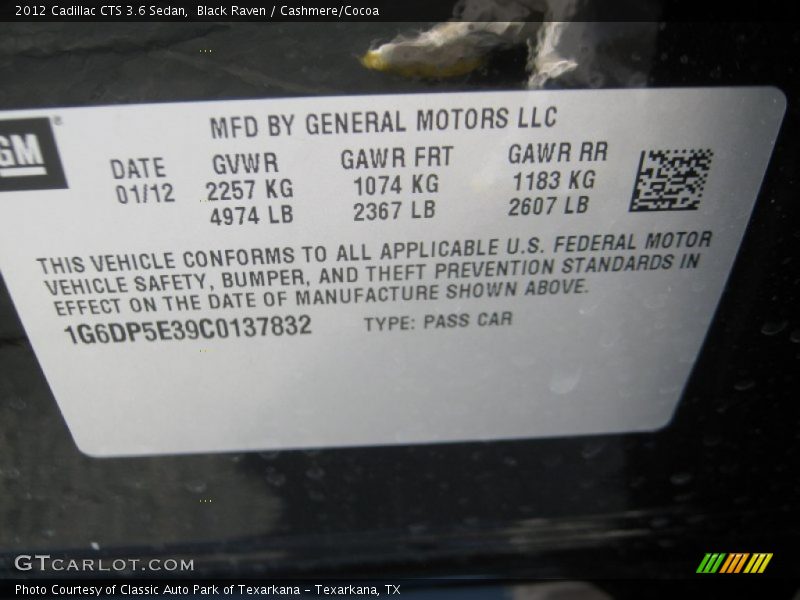 Black Raven / Cashmere/Cocoa 2012 Cadillac CTS 3.6 Sedan
