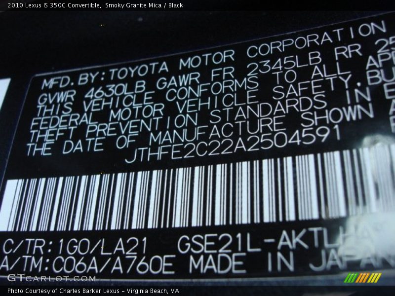 Smoky Granite Mica / Black 2010 Lexus IS 350C Convertible