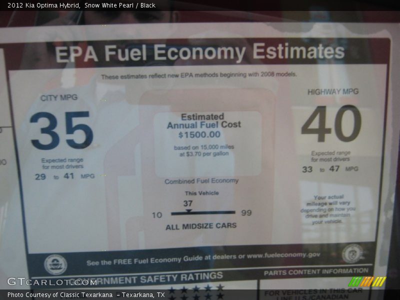 Snow White Pearl / Black 2012 Kia Optima Hybrid