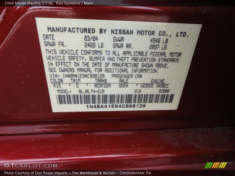 Red Opulence / Black 2004 Nissan Maxima 3.5 SE