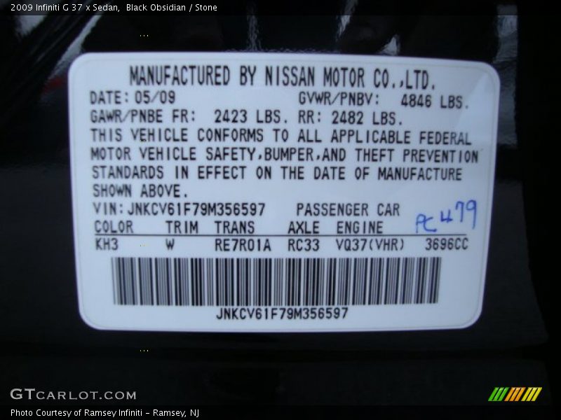 Black Obsidian / Stone 2009 Infiniti G 37 x Sedan