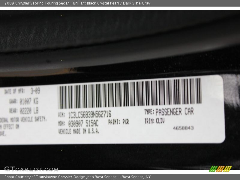 Brilliant Black Crystal Pearl / Dark Slate Gray 2009 Chrysler Sebring Touring Sedan