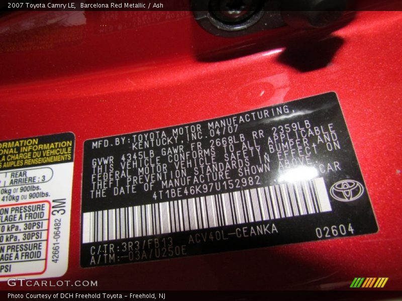 Barcelona Red Metallic / Ash 2007 Toyota Camry LE