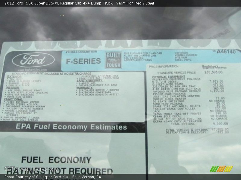  2012 F550 Super Duty XL Regular Cab 4x4 Dump Truck Window Sticker