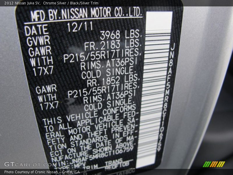 Chrome Silver / Black/Silver Trim 2012 Nissan Juke SV