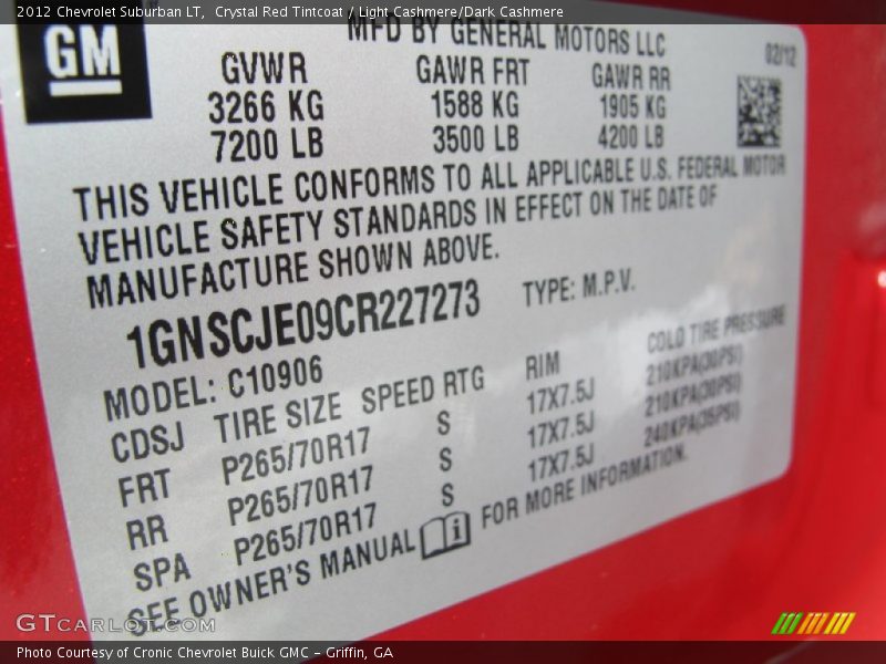 Info Tag of 2012 Suburban LT