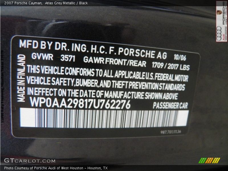 Atlas Grey Metallic / Black 2007 Porsche Cayman
