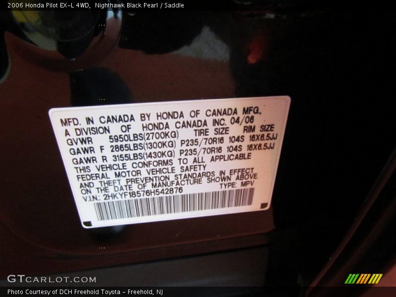 Nighthawk Black Pearl / Saddle 2006 Honda Pilot EX-L 4WD