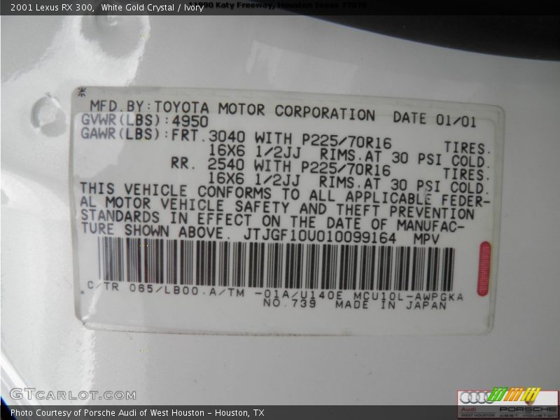 White Gold Crystal / Ivory 2001 Lexus RX 300