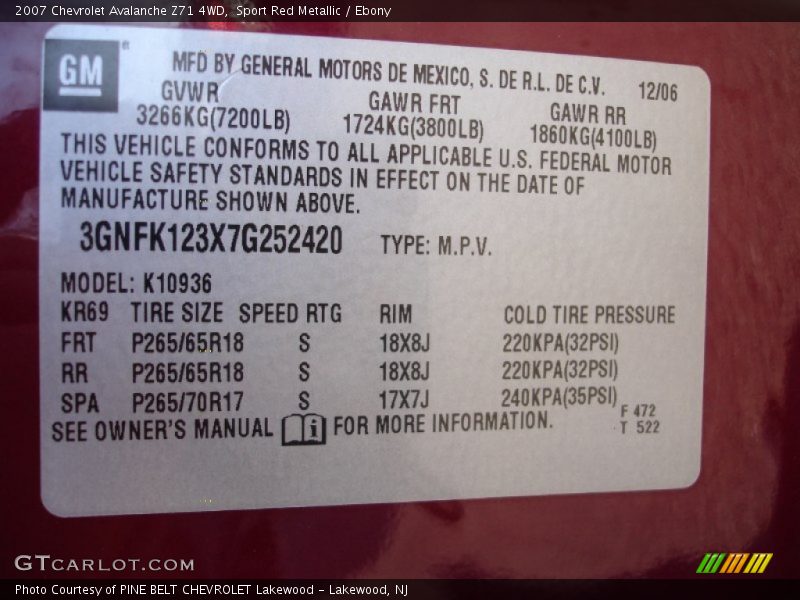 Sport Red Metallic / Ebony 2007 Chevrolet Avalanche Z71 4WD