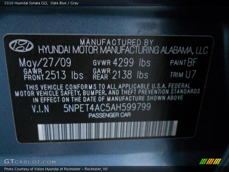 2010 Sonata GLS Slate Blue Color Code BF