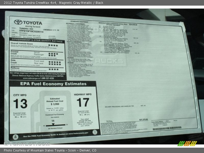 Magnetic Gray Metallic / Black 2012 Toyota Tundra CrewMax 4x4