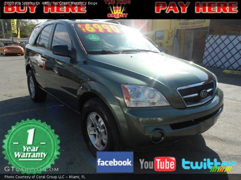 Ivy Green Metallic / Beige 2003 Kia Sorento LX 4WD