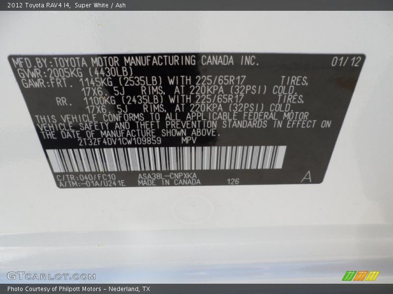 Super White / Ash 2012 Toyota RAV4 I4