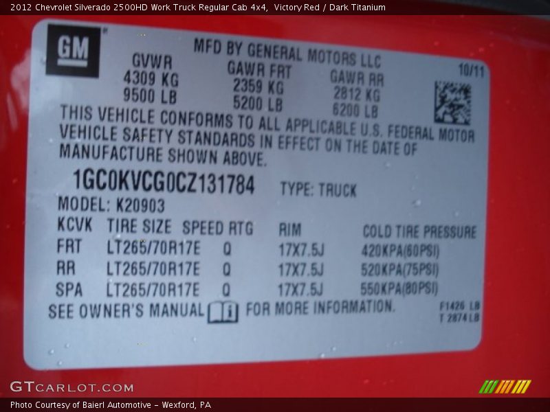 Victory Red / Dark Titanium 2012 Chevrolet Silverado 2500HD Work Truck Regular Cab 4x4